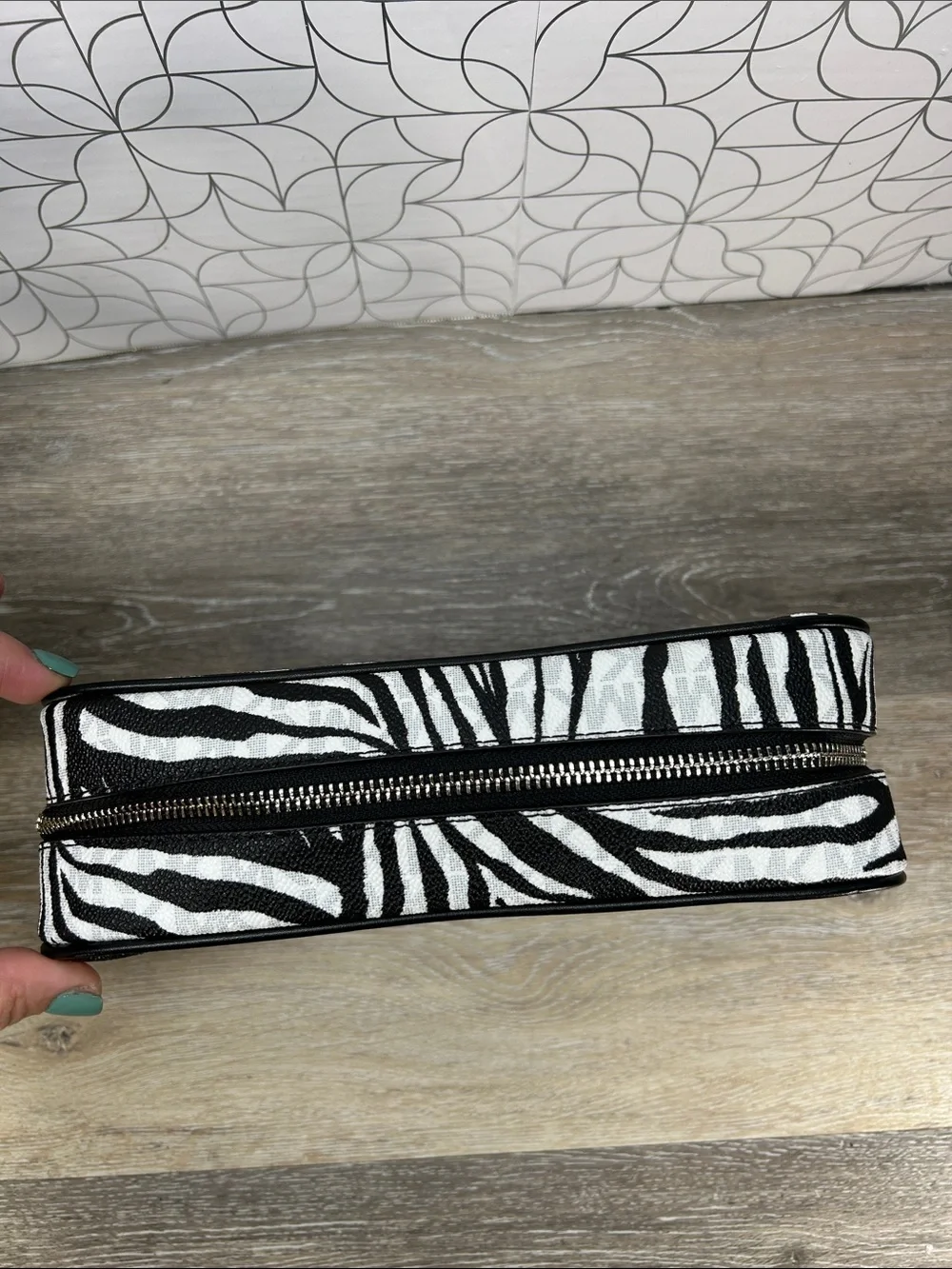 NWOT Michael Kors Zebra Print Canvas Cosmetic Pouch - Black & White